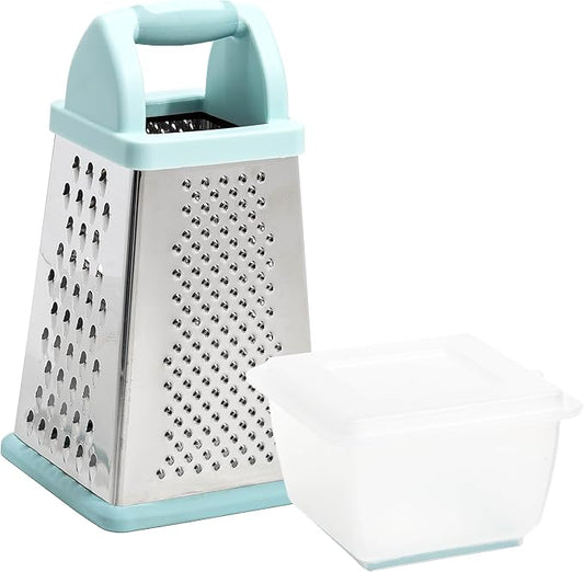 4-Sided Stainless Steel Box Grater with Handle & Container Base｜10-Inch Large Kitchen Shredder for Cheese & Vegetables